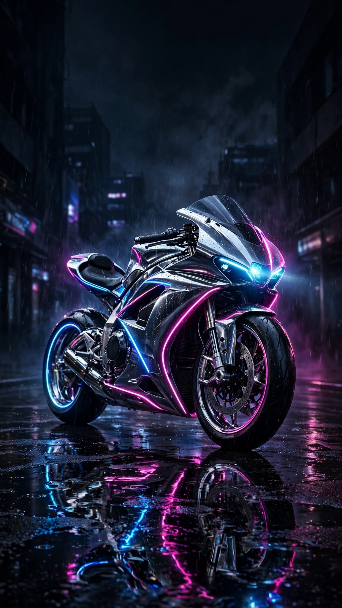 Neon Motorcycle Midnight Street Amoled Wallpaper