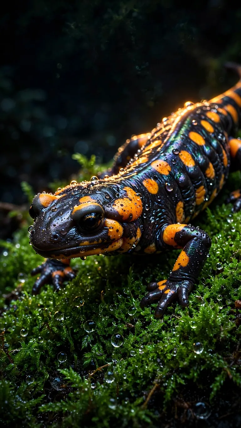 fire salamander macro on moss wallpaper
