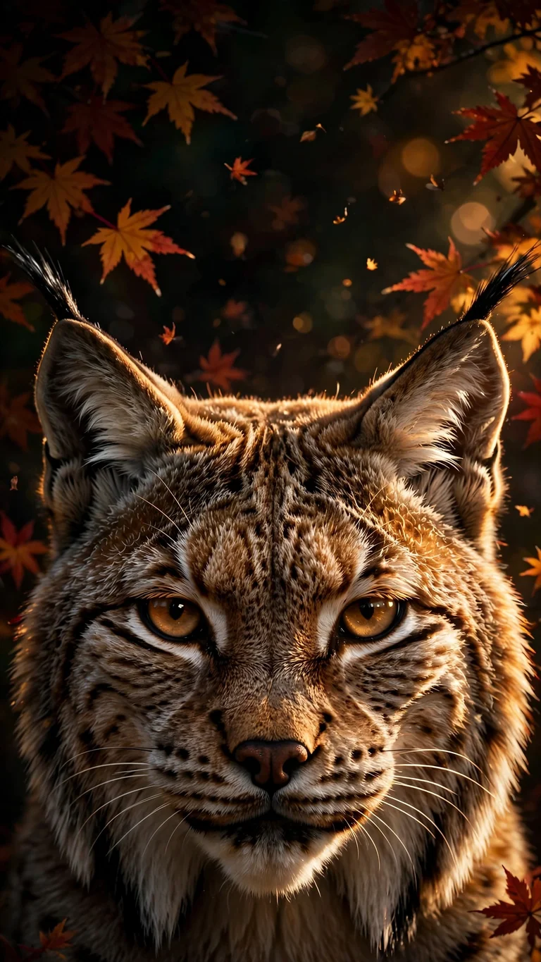 lynx with amber eyes in autumn forest wallpaper