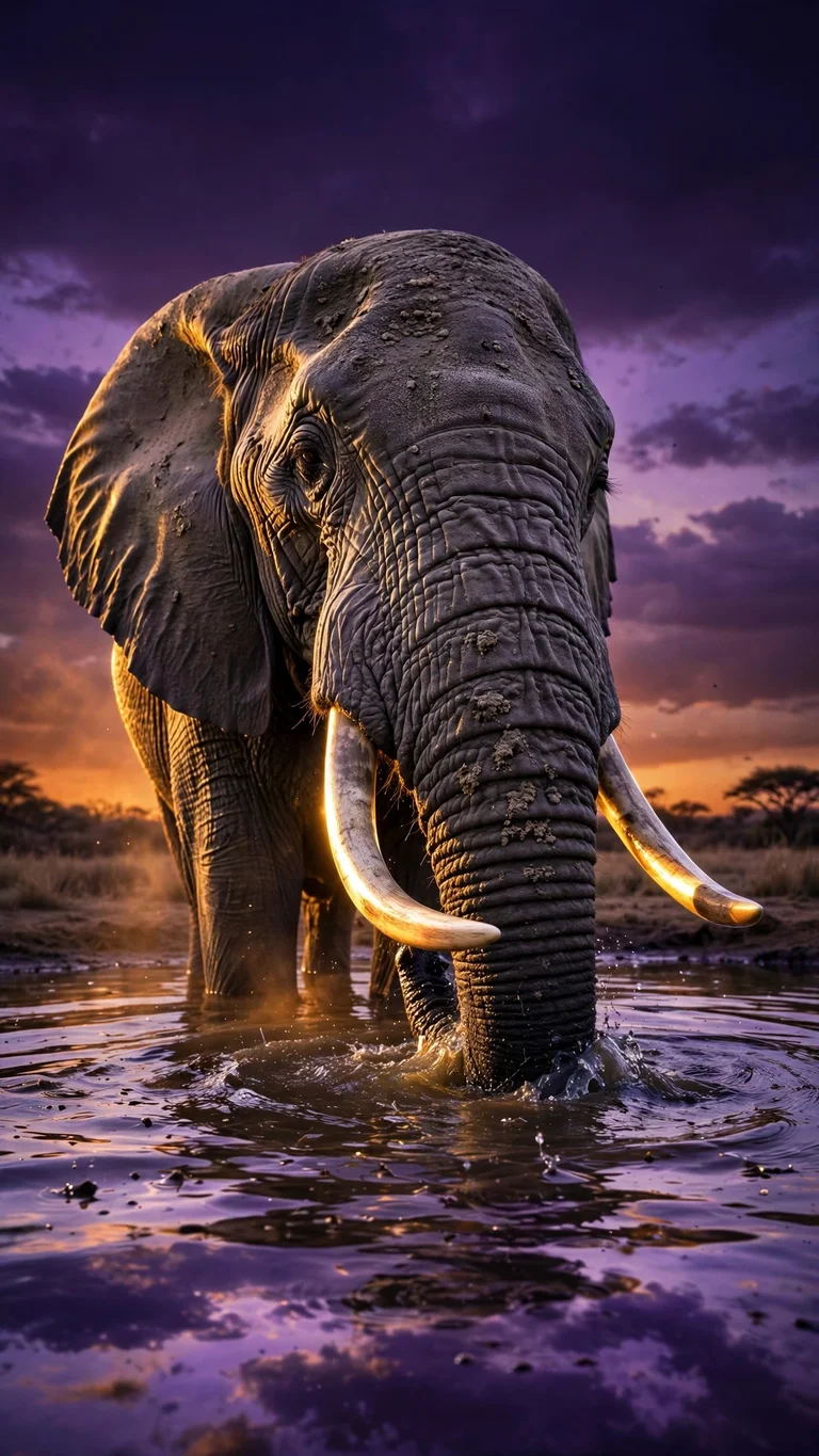 elephant at waterhole at dusk wallpaper