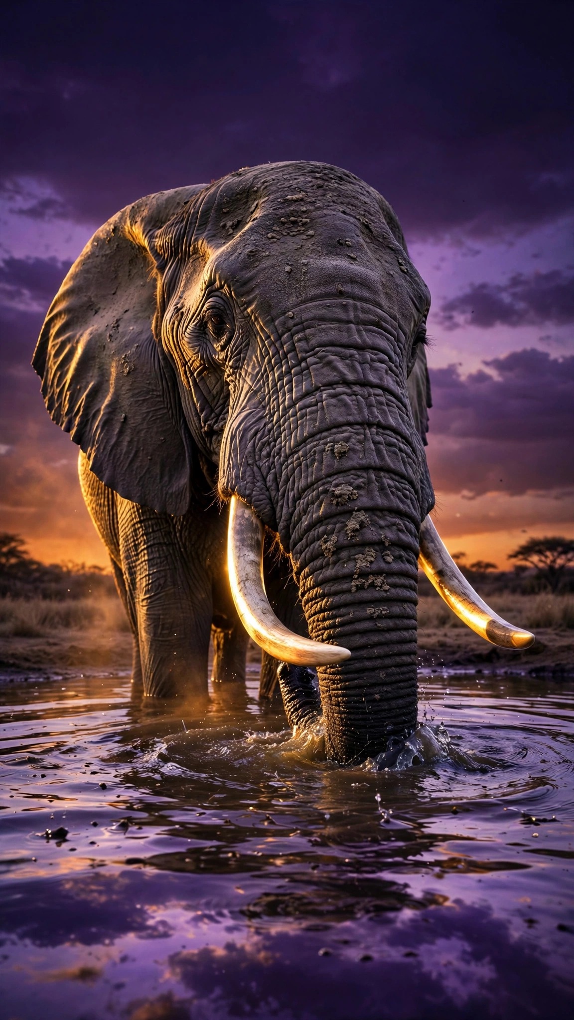 elephant at waterhole at dusk wallpaper