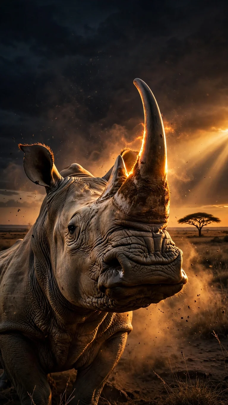 white rhino at golden hour wallpaper