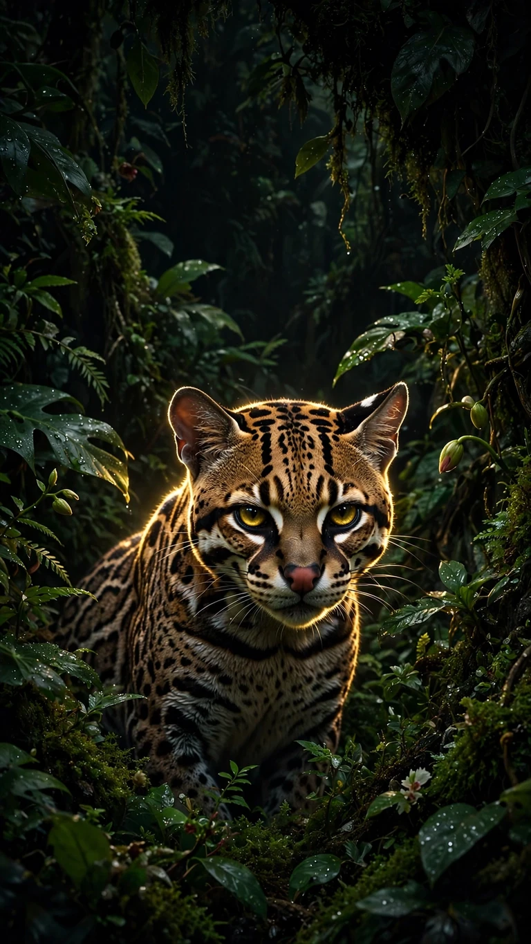 Ocelot in Jungle, vertical animals phone wallpaper