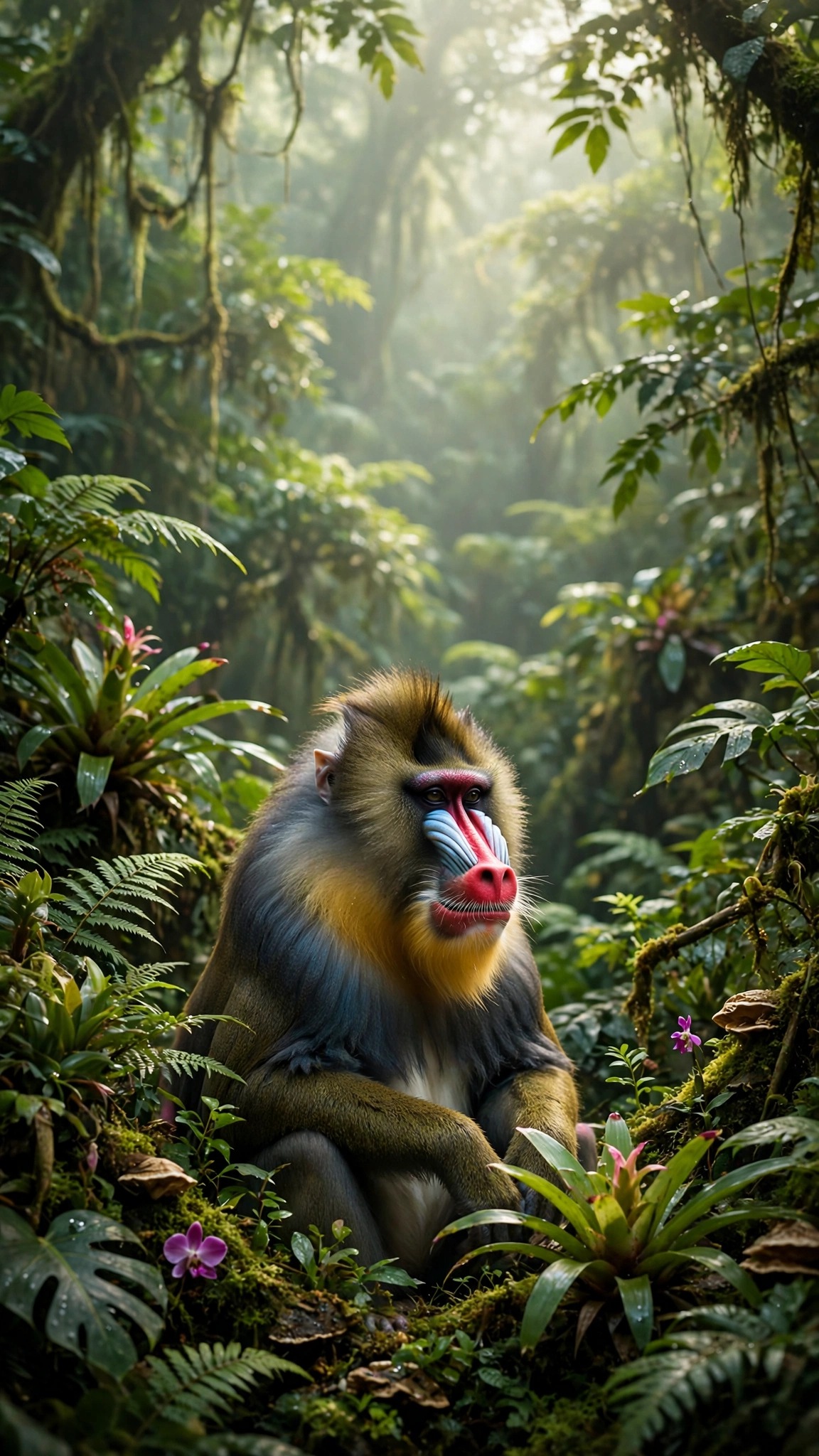 Mandrill in the Rainforest Canopy - free phone wallpaper