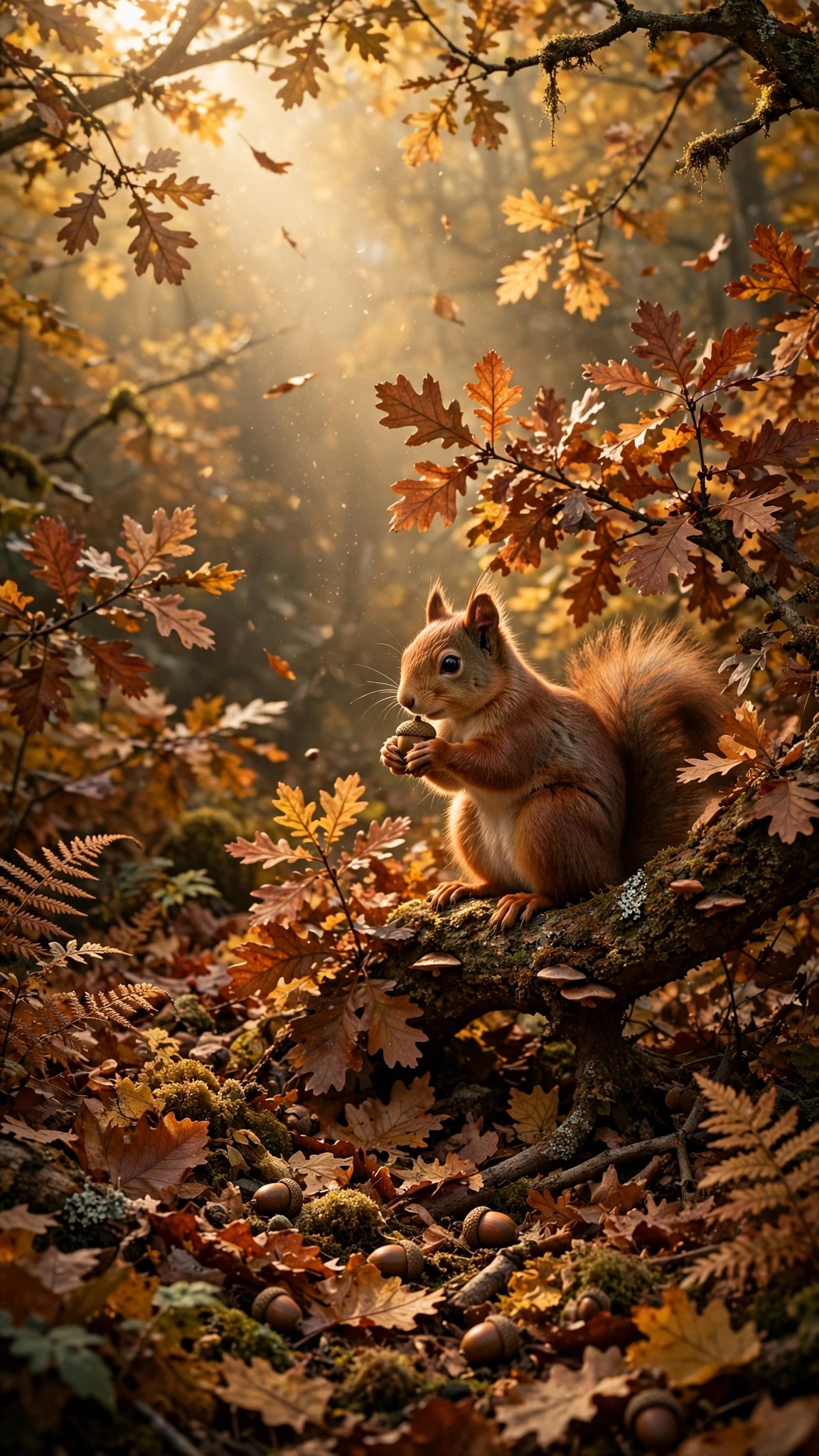 Red Squirrel in an Autumn Oak - free phone wallpaper