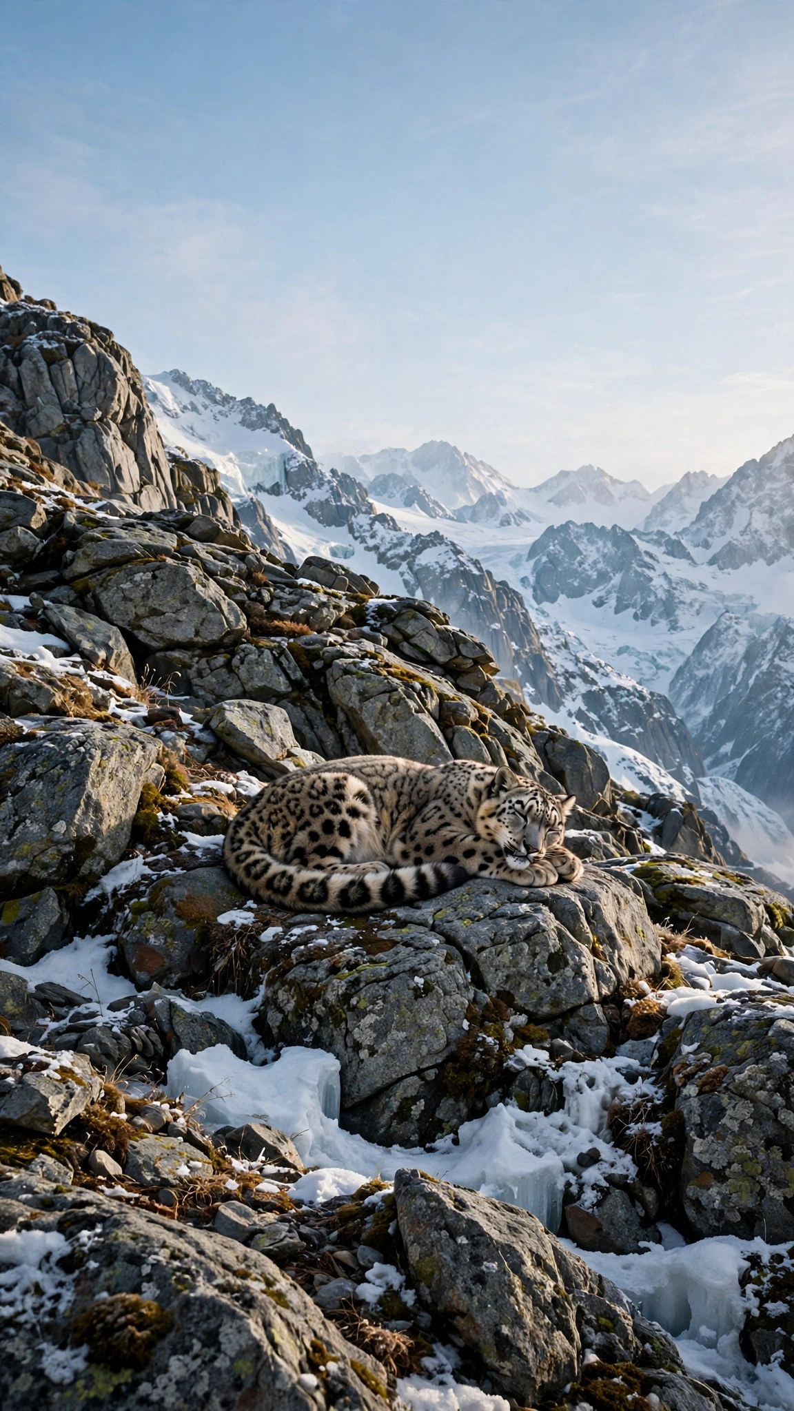 Snow Leopard on a Rocky Summit - free phone wallpaper