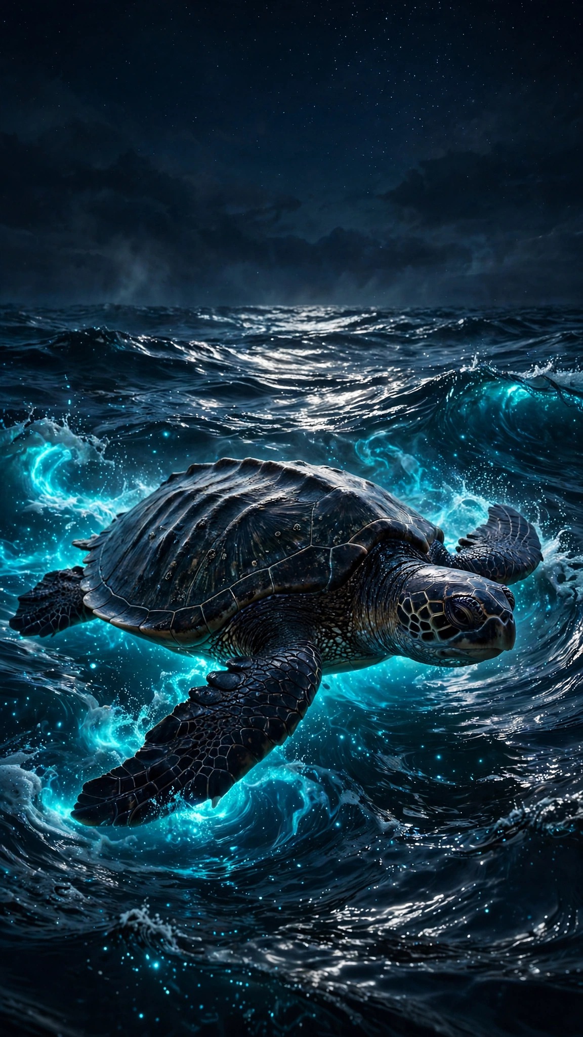Leatherback Turtle Moonlit Surf wallpaper