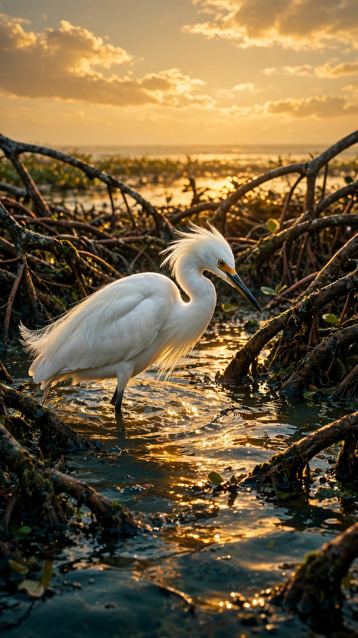 Snowy Egret Mangrove Gold wallpaper