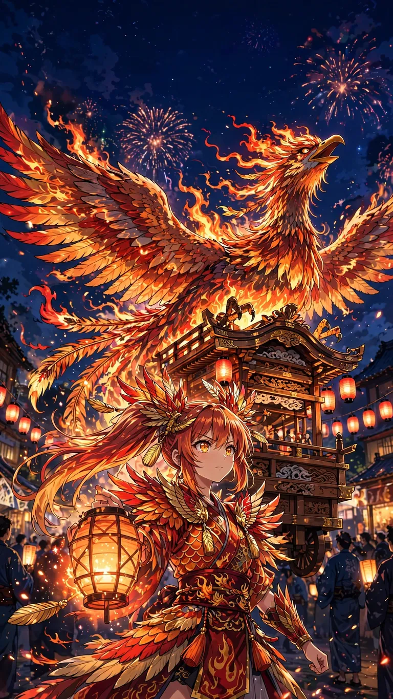 anime phoenix fire festival parade wallpaper