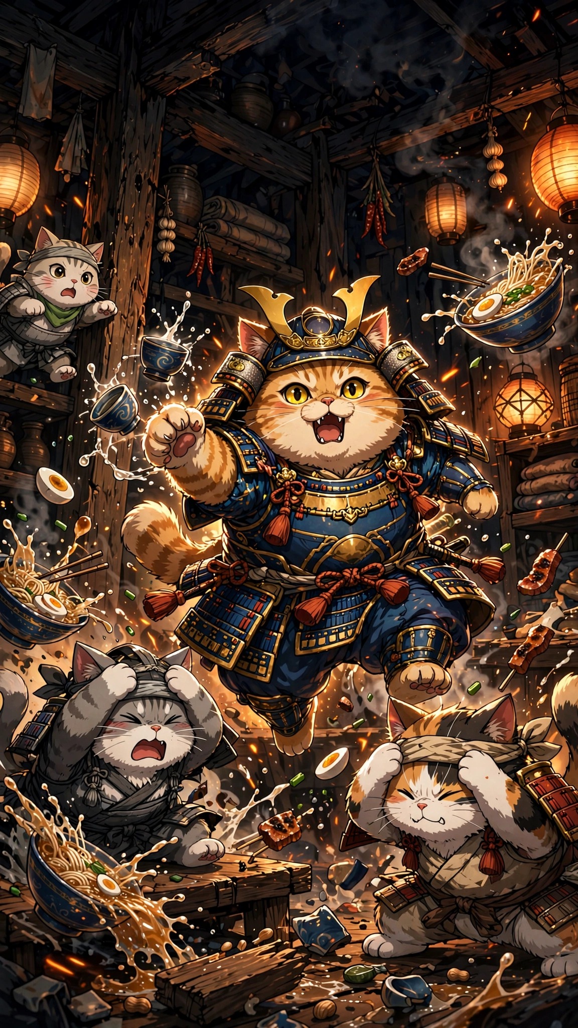 anime samurai cat tavern brawl wallpaper