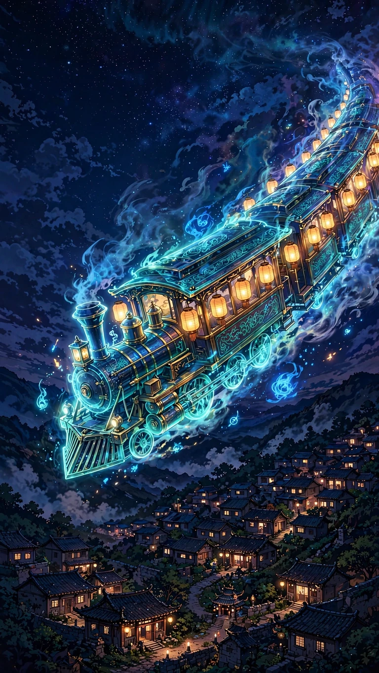 Ghost Train Night Sky, vertical anime phone wallpaper