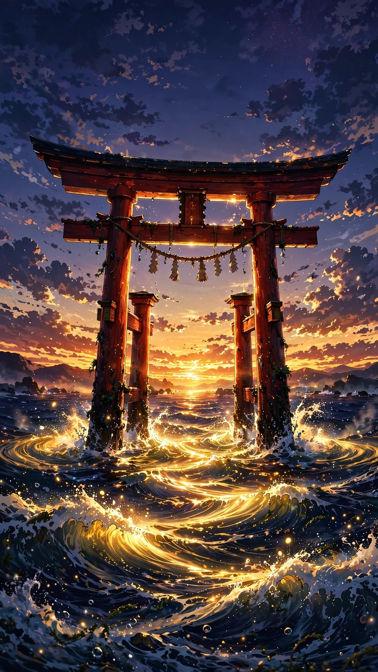 Giant Torii Ocean Sunset, vertical anime phone wallpaper