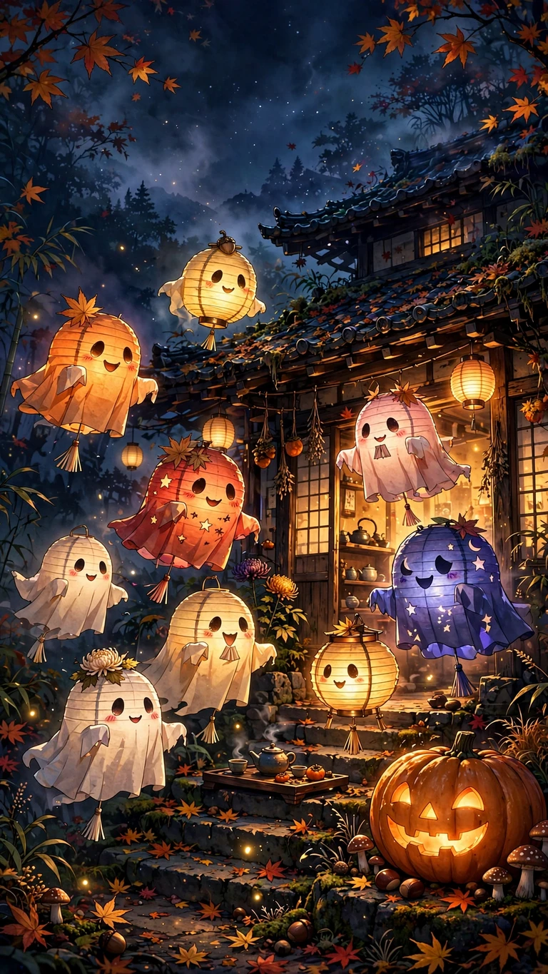 Haunted Teahouse Ghosts, vertical anime phone wallpaper