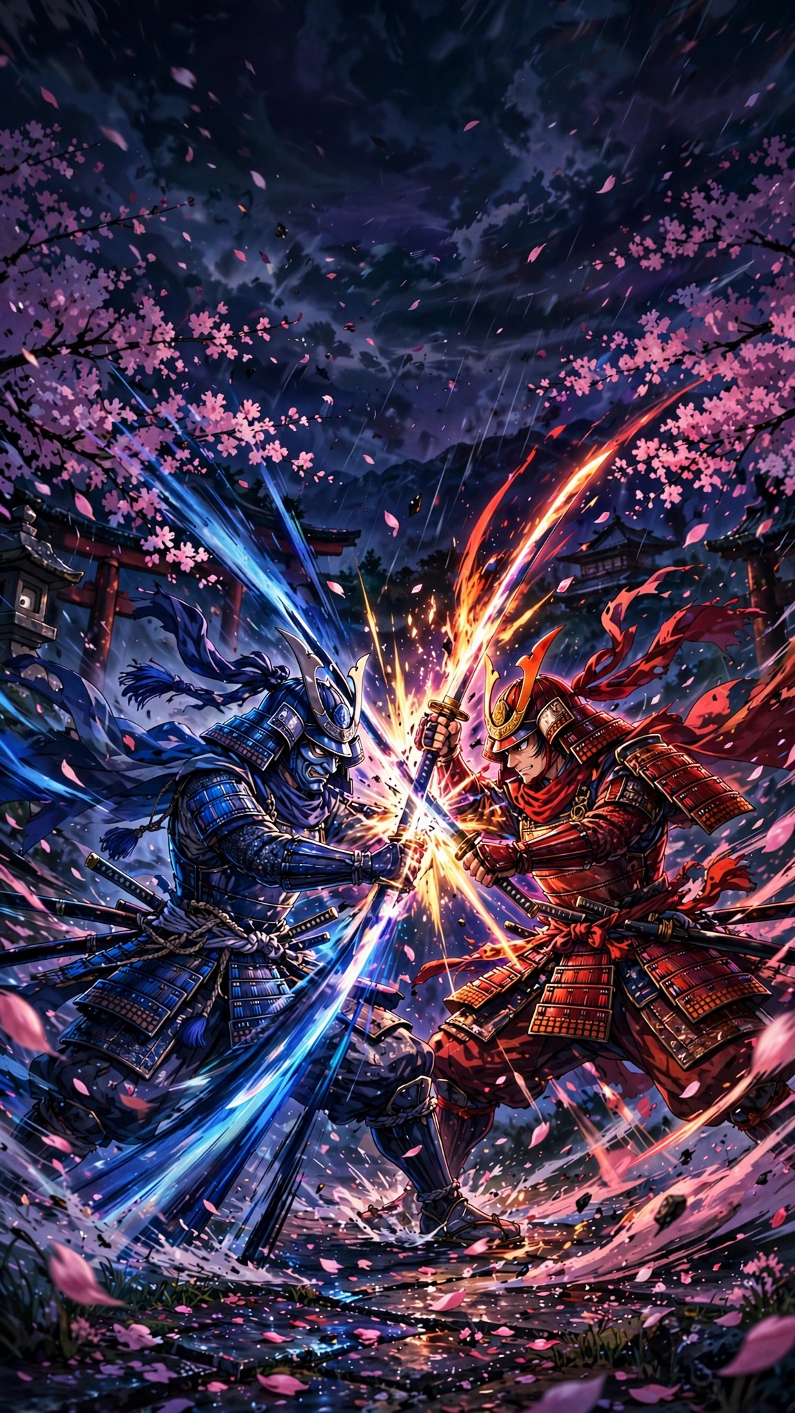 Samurai Duel Cherry Storm, vertical anime phone wallpaper