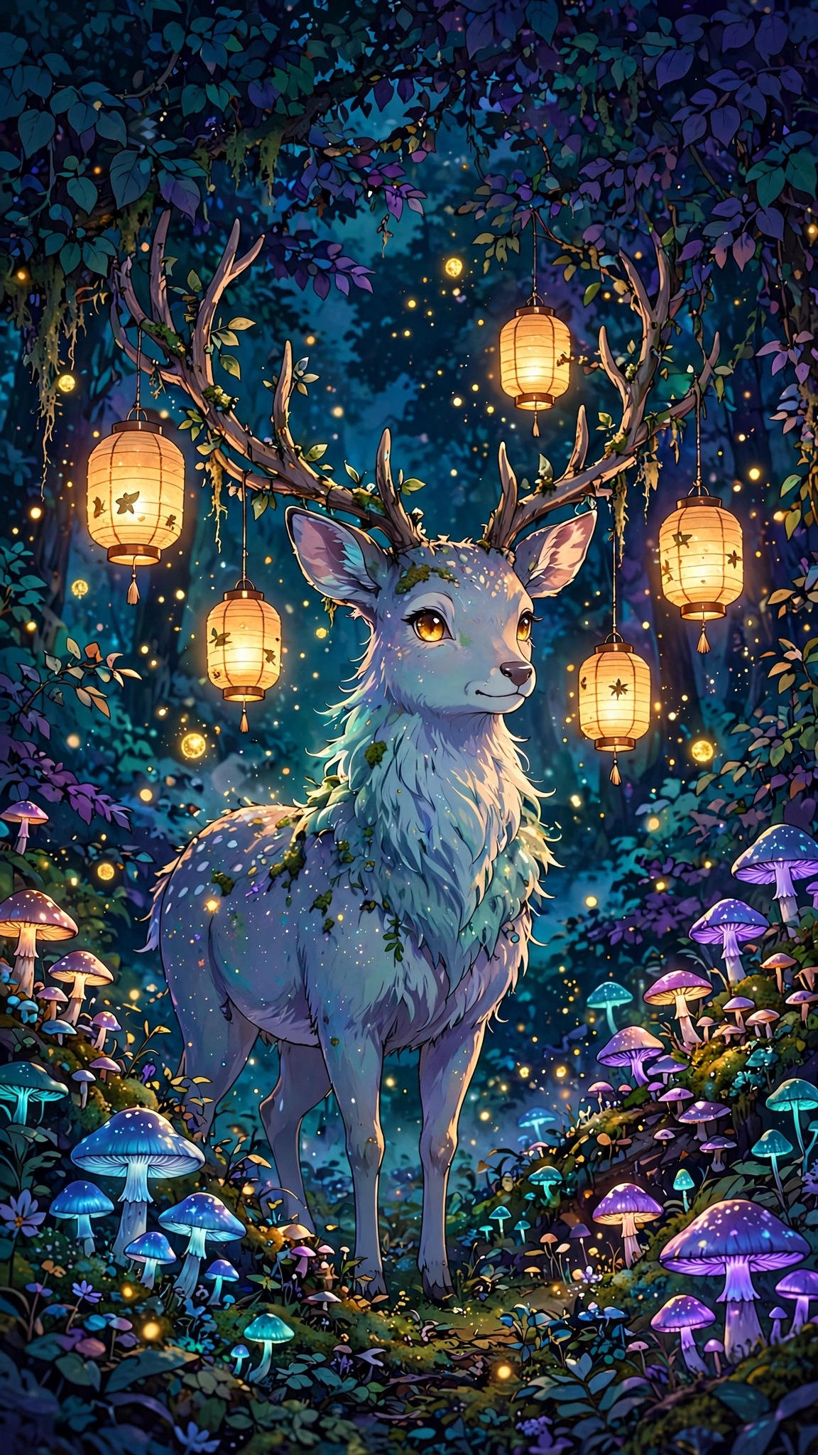 Lantern Antler Deer Twilight wallpaper