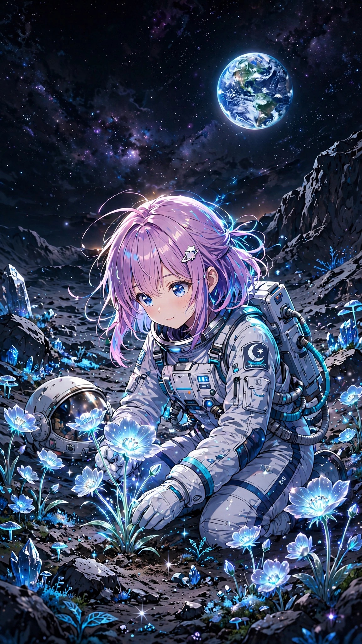 Moonflower Lunar Garden Astronaut wallpaper