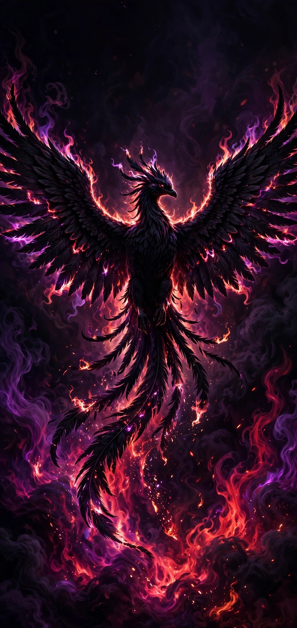 black phoenix rising from flames dark wallpaper