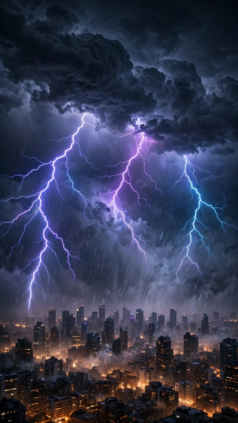 electric thunderstorm city skyline dark wallpaper