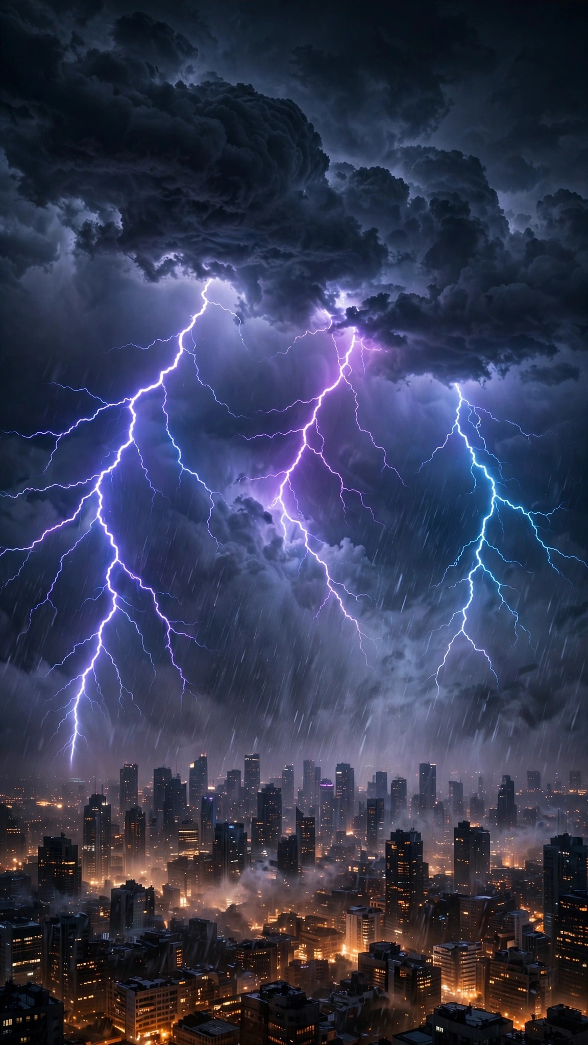 electric thunderstorm city skyline dark wallpaper