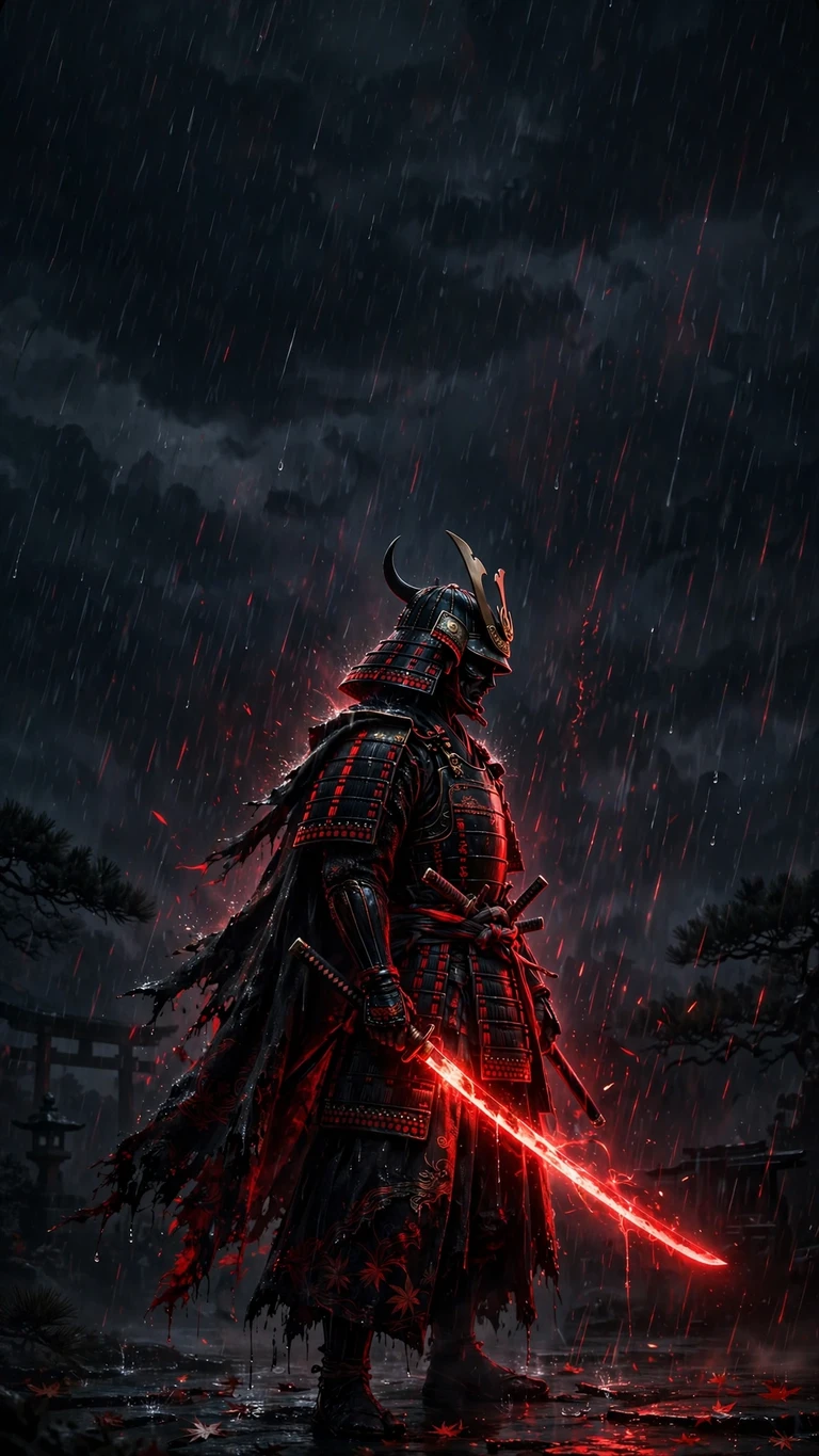 lone samurai in night rain dark wallpaper