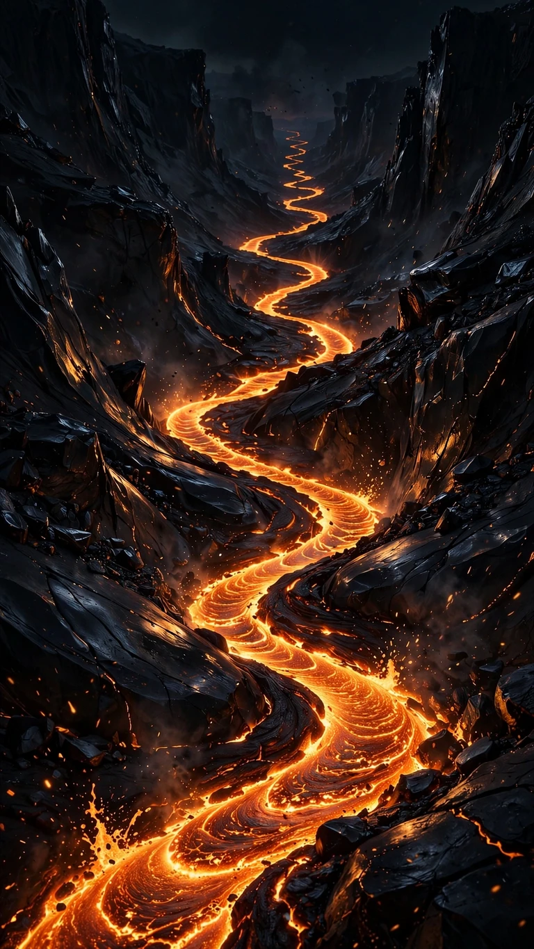 volcanic lava river dark wallpaper
