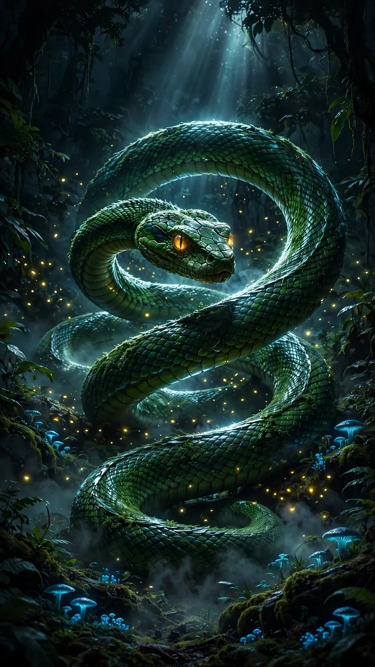 emerald serpent coiling in dark jungle dark wallpaper