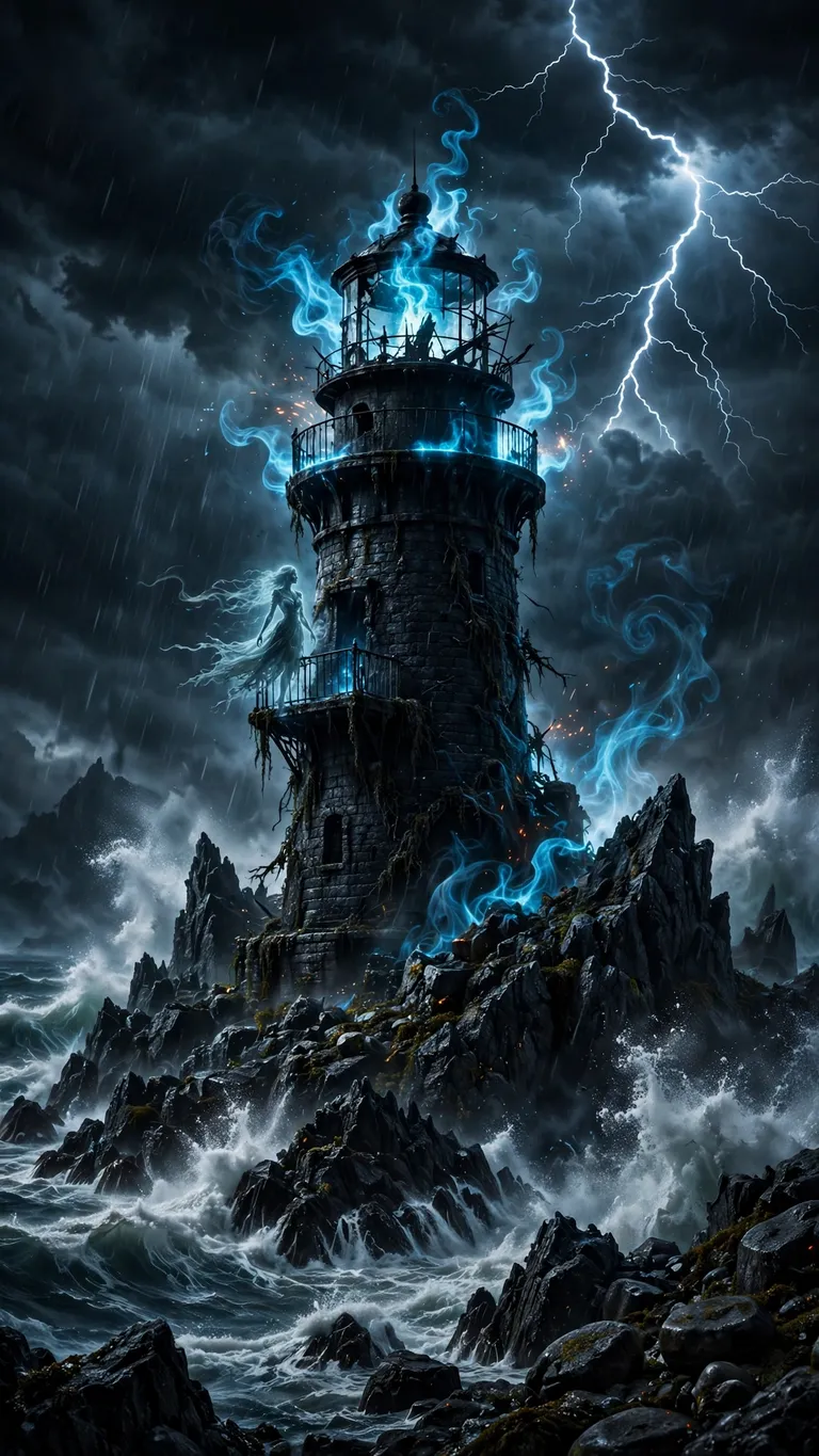 haunted lighthouse in storm with ghost dark wallpaper
