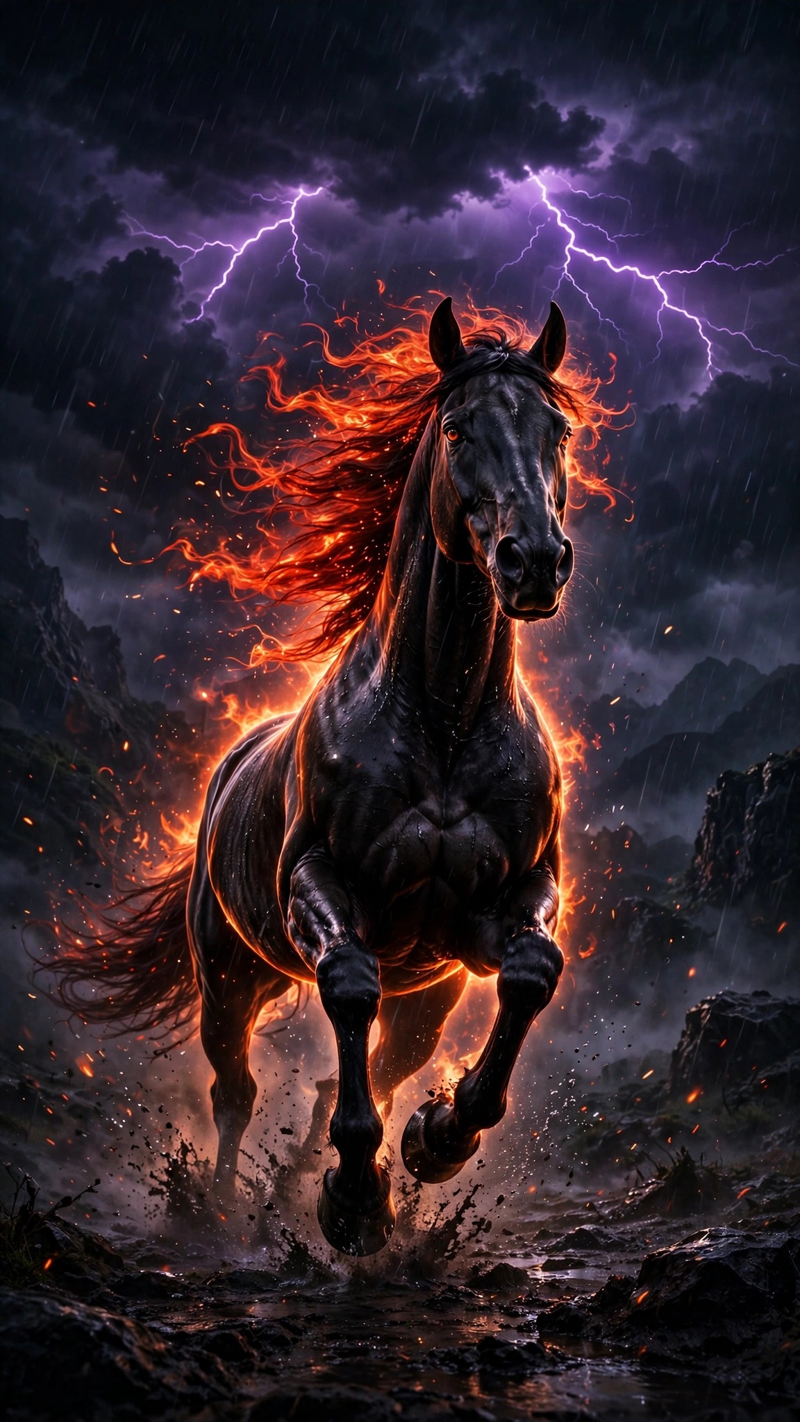 black stallion with ember mane wallpaper