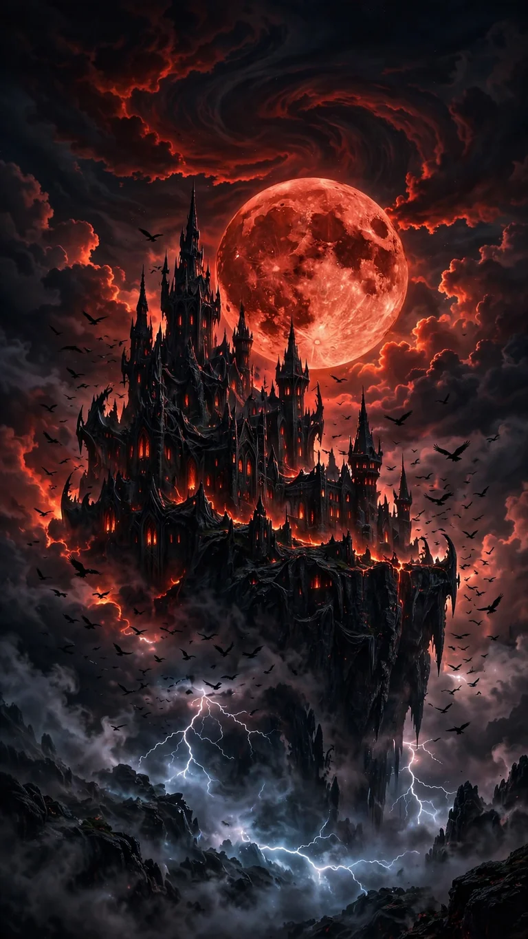 obsidian castle under blood moon wallpaper