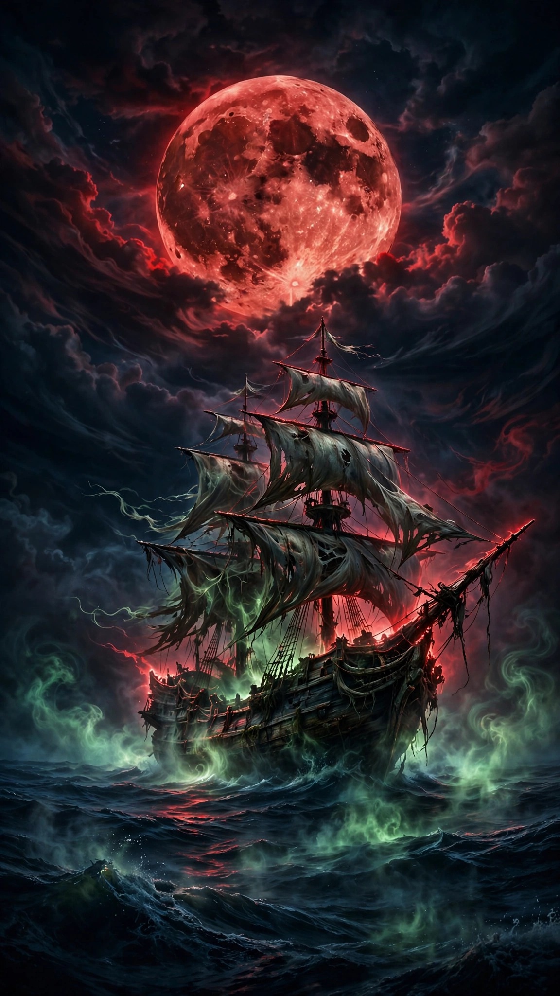 phantom ship under red moon wallpaper
