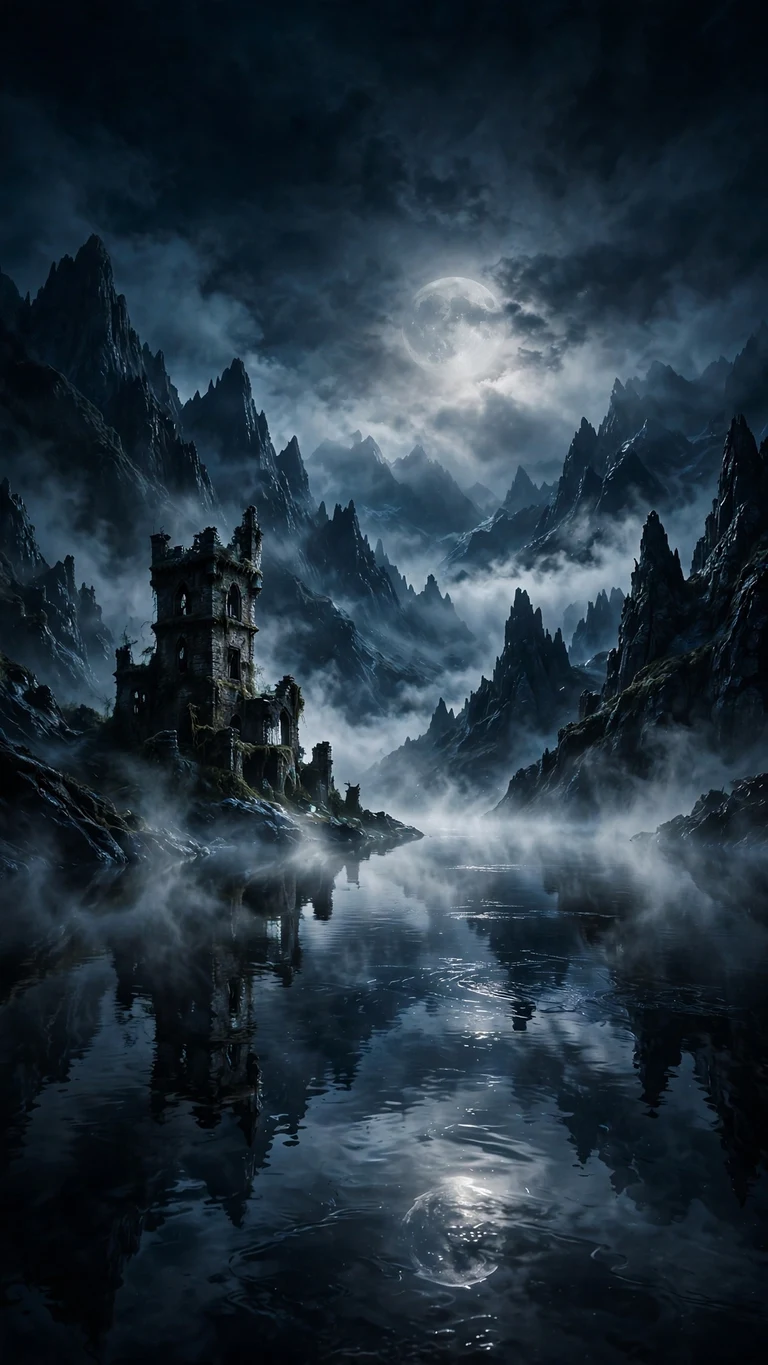 Black wolf with amber glowing eyes on a rocky ridge under swirling crimson aurora, dark wallpaper