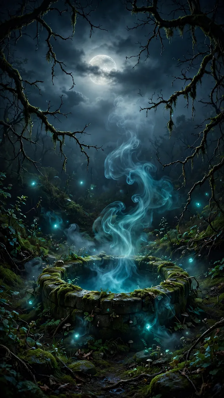 The Haunted Well's Abyss Glow dark phone wallpaper, glowing subject on deep dark background