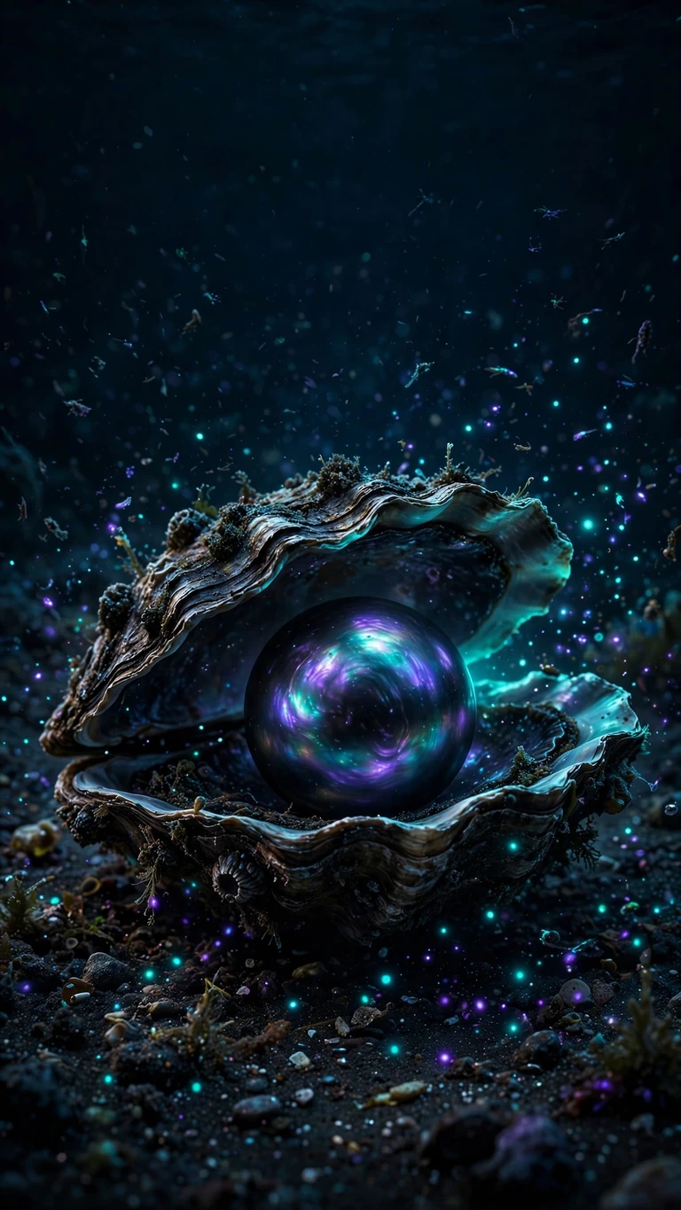 Black Pearl Oyster in the Abyss Glow dark phone wallpaper