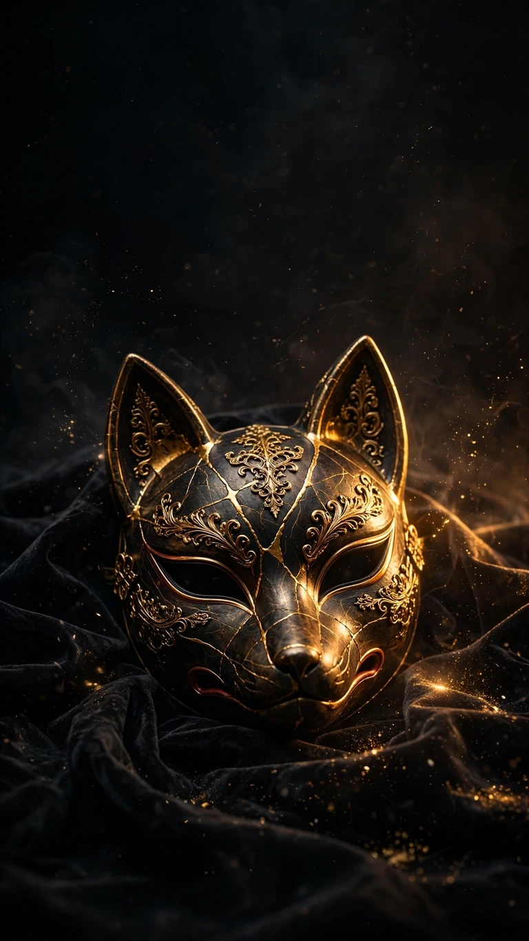 Gilded Fox Mask on Black Velvet dark phone wallpaper