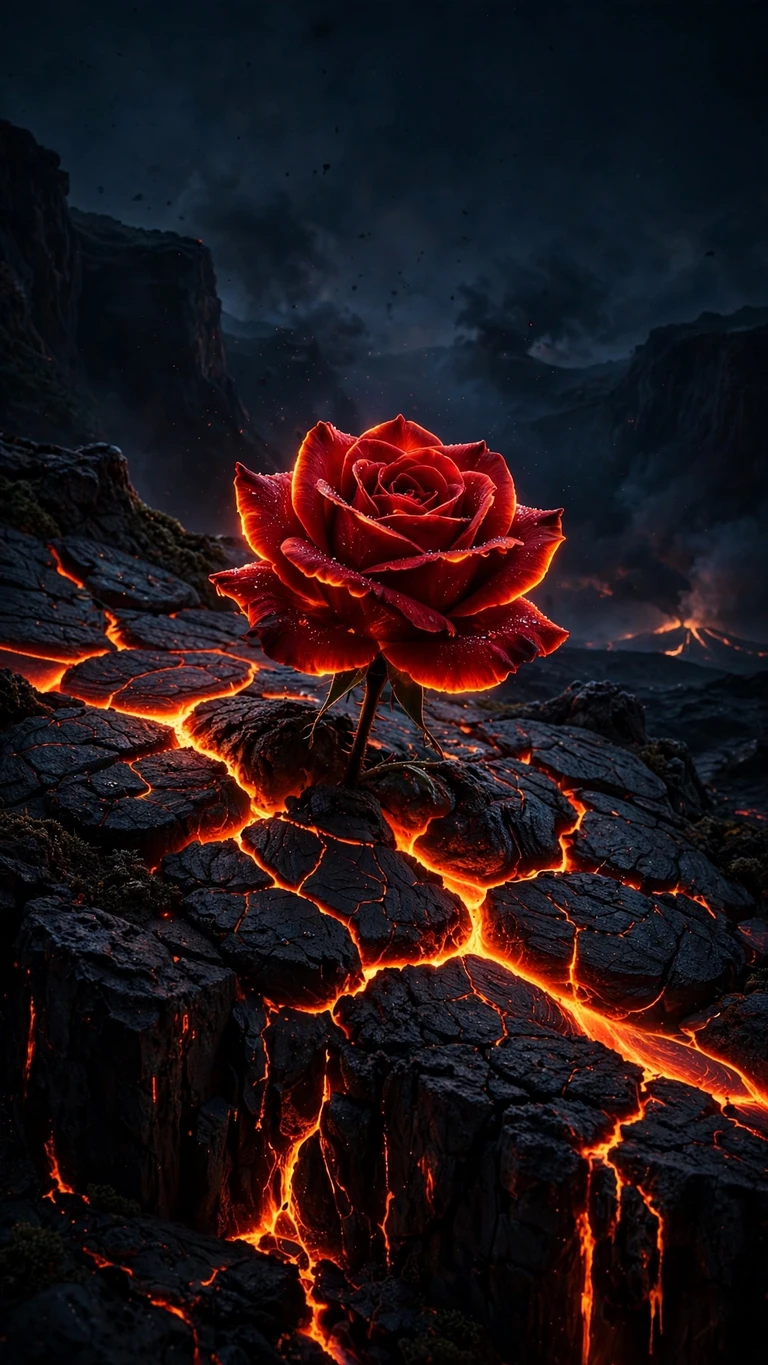 Molten Lava Rose on a Volcanic Cliff dark phone wallpaper