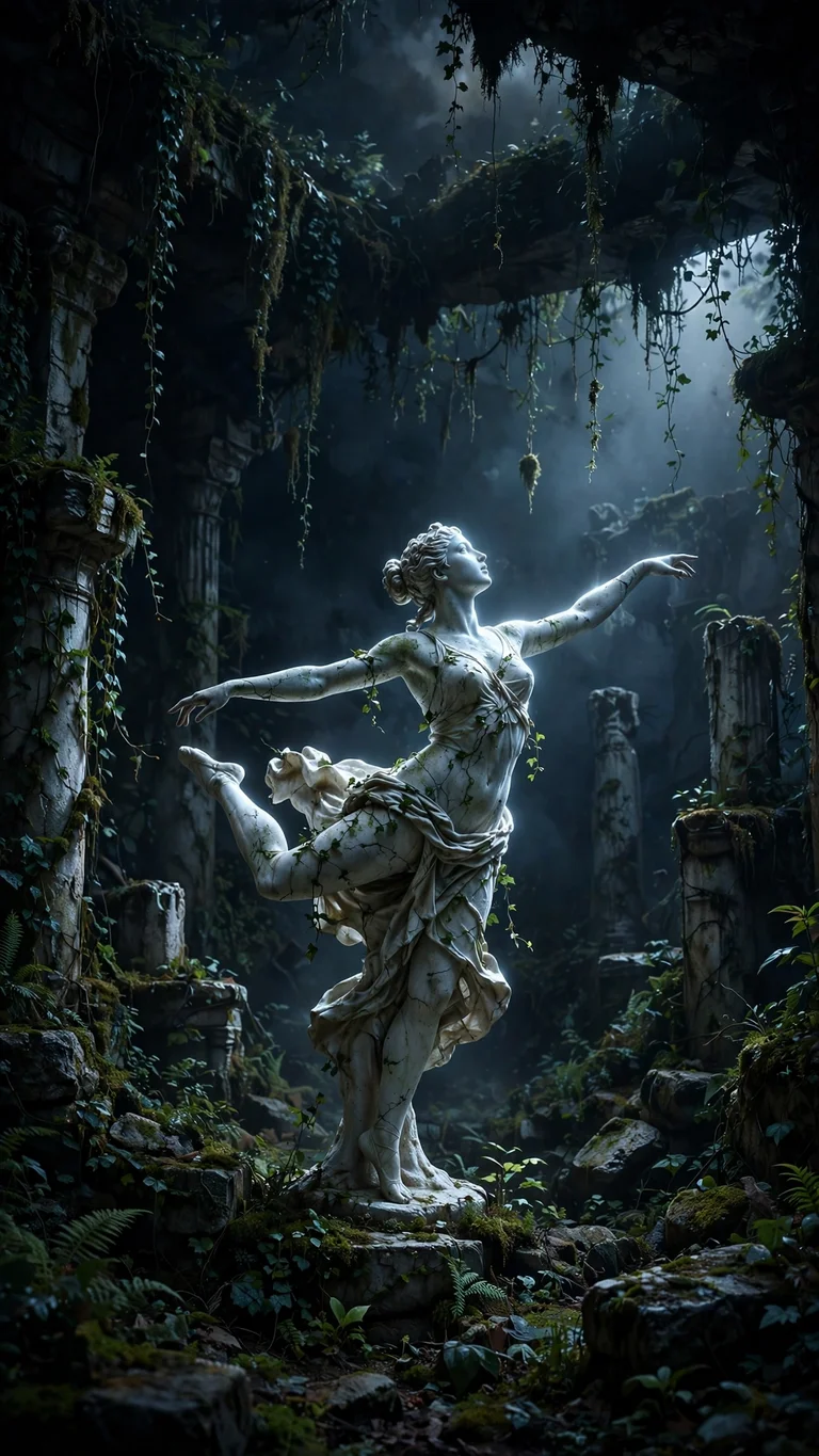 Moonlit Marble Dancer Ruins dark phone wallpaper