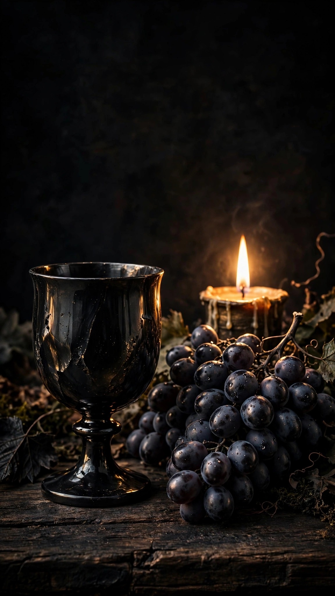 Obsidian Goblet Black Grapes Candlelight dark phone wallpaper