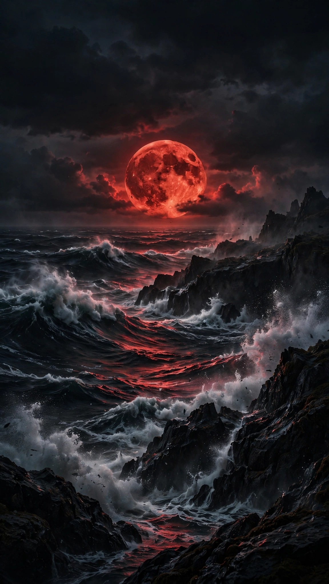 Blood Moon Tide Black Cliffs wallpaper