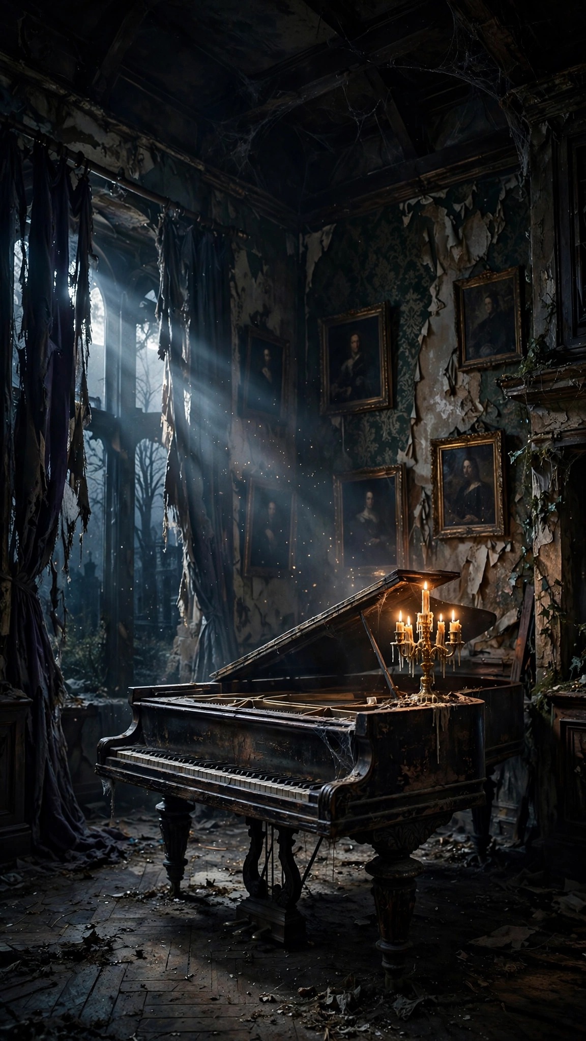 Haunted Piano Moonlit Manor wallpaper