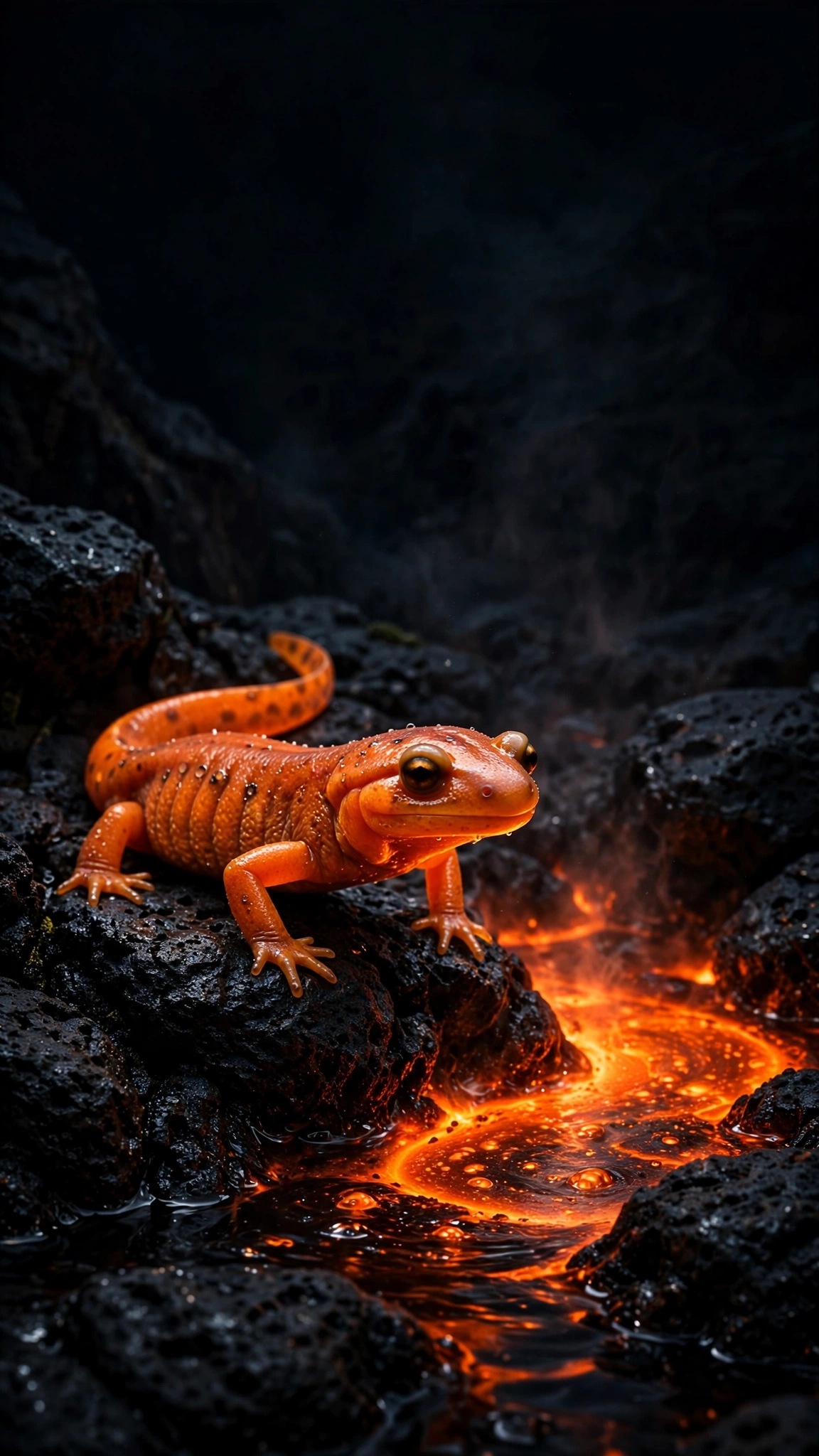 Ember Salamander Volcanic Pool dark wallpaper