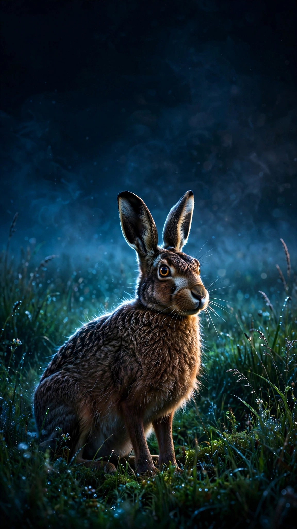 Midnight Hare Moon Meadow dark wallpaper