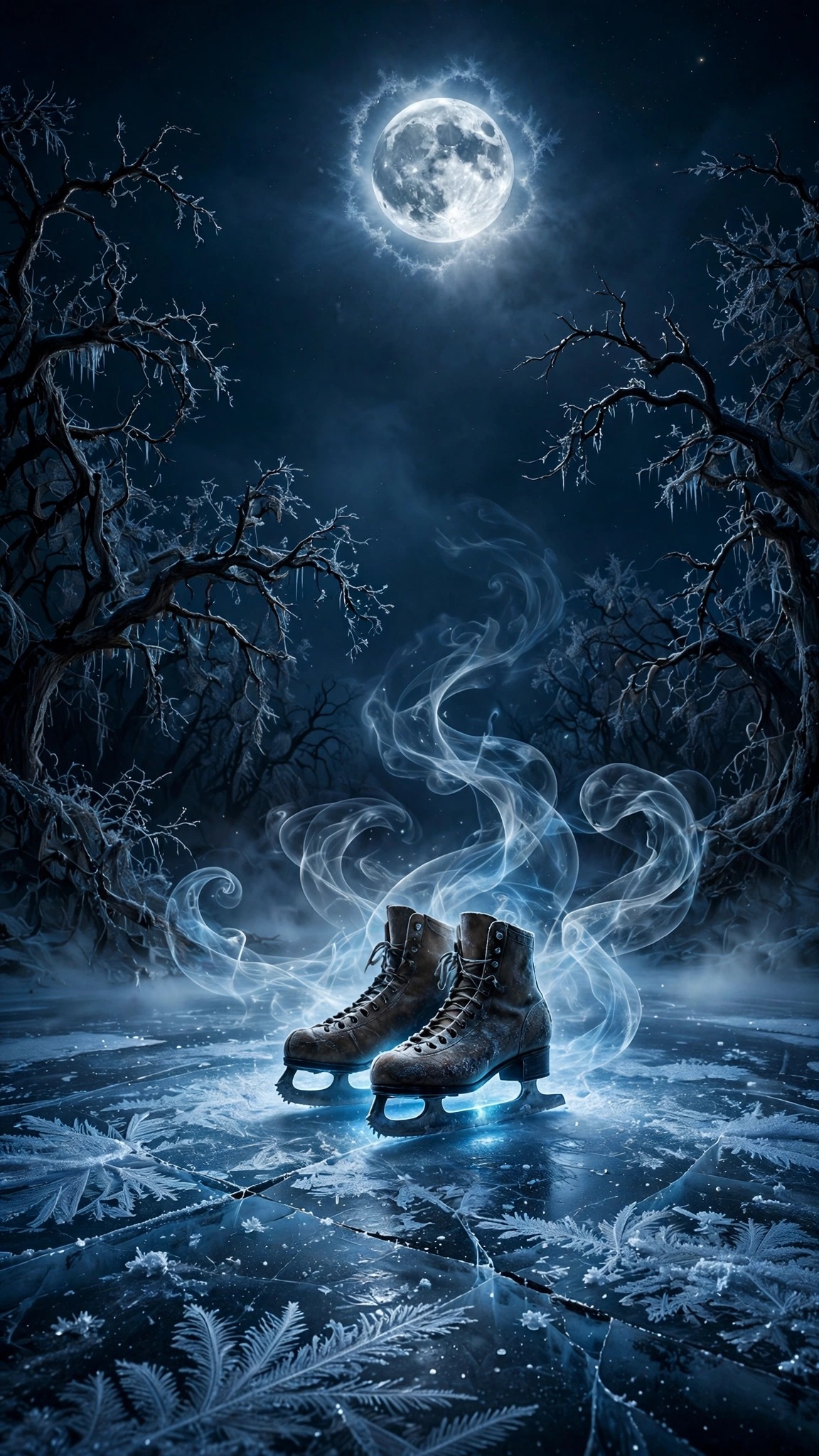 Moonlit Ice Rink - free Halloween phone wallpaper download