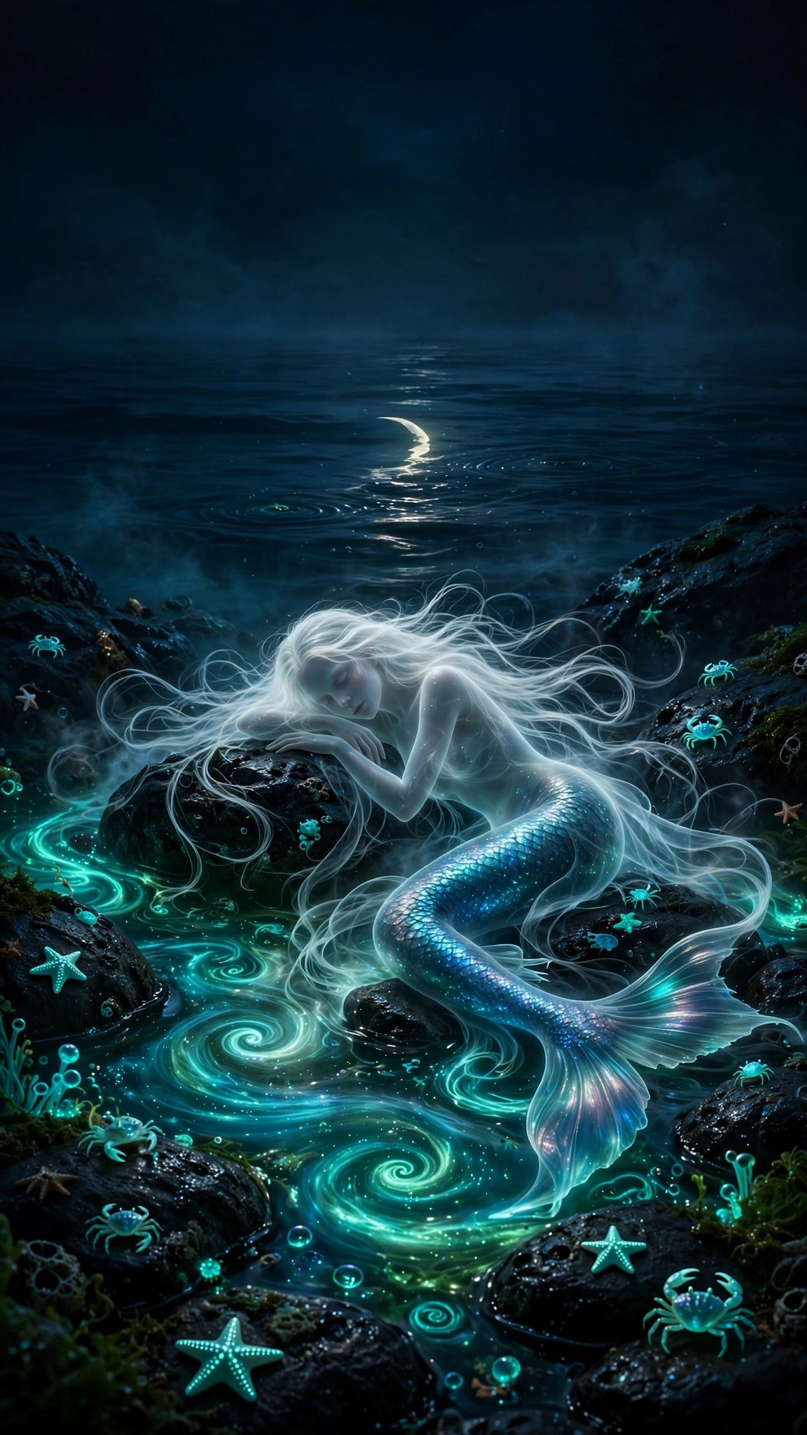 Spectral Tidepool Mermaid - free Halloween phone wallpaper download