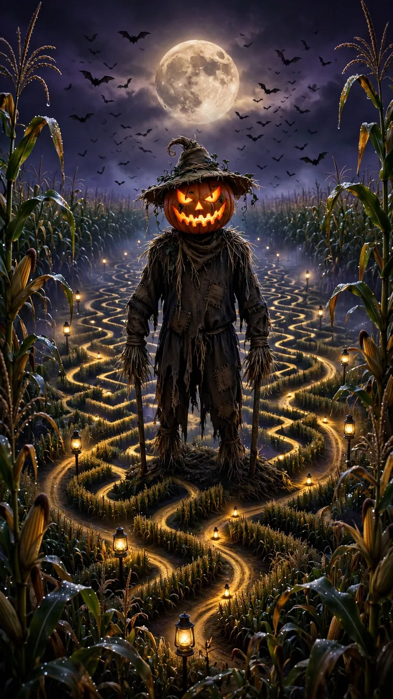 Free The Scarecrow Guarding the Corn Maze Halloween phone wallpaper for download