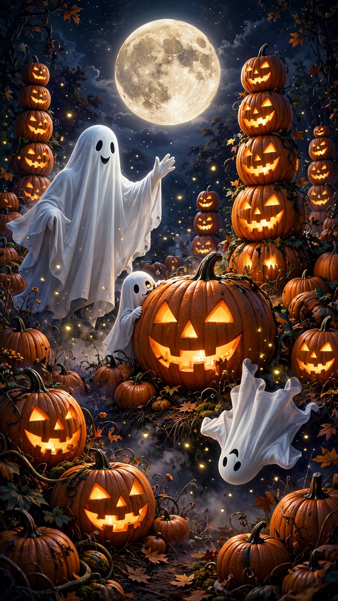Free A Ghost Family's Pumpkin Patch Portrait Halloween phone wallpaper for download
