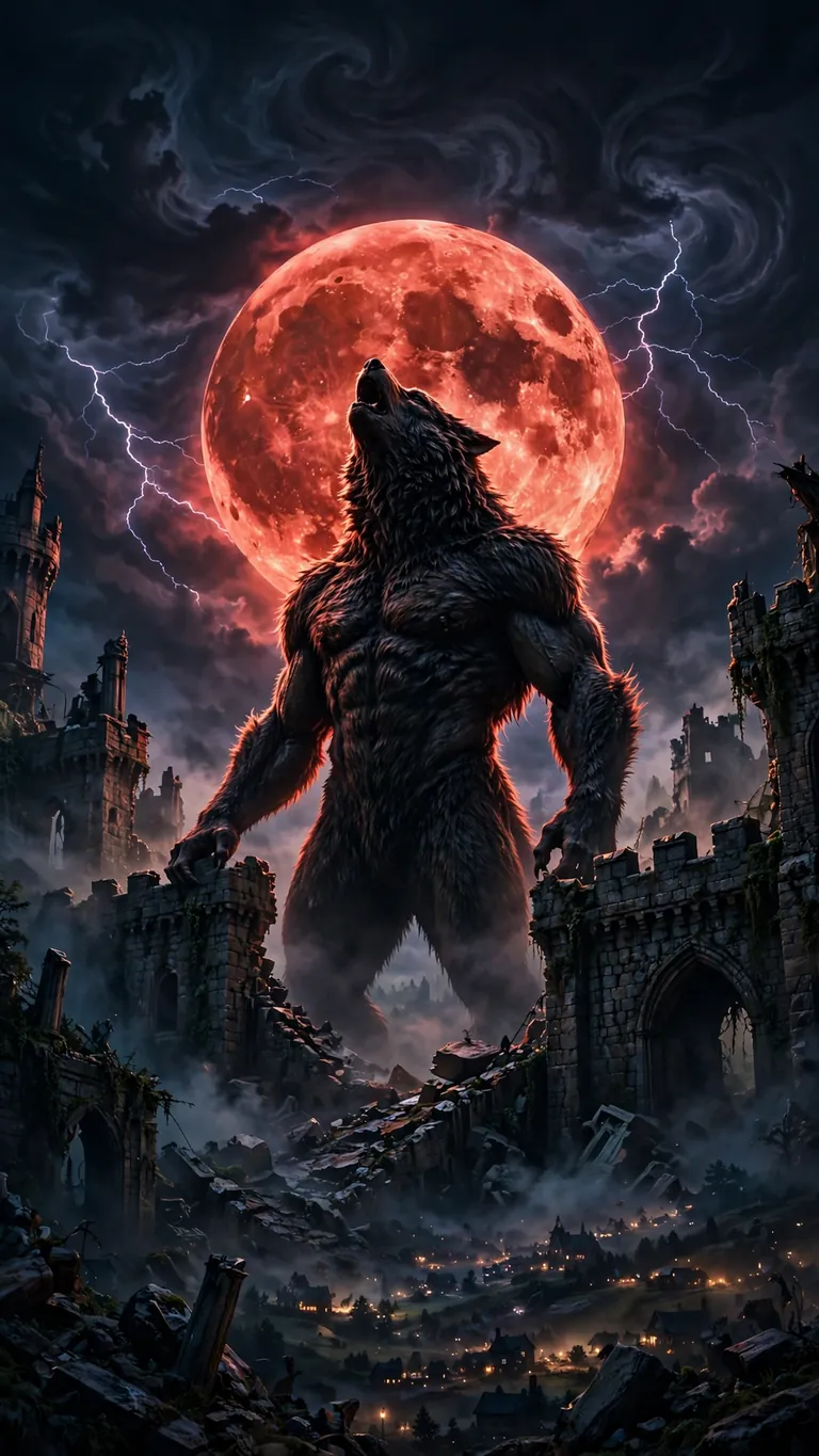 Free Werewolf Howl Beneath the Blood Moon Halloween phone wallpaper for download