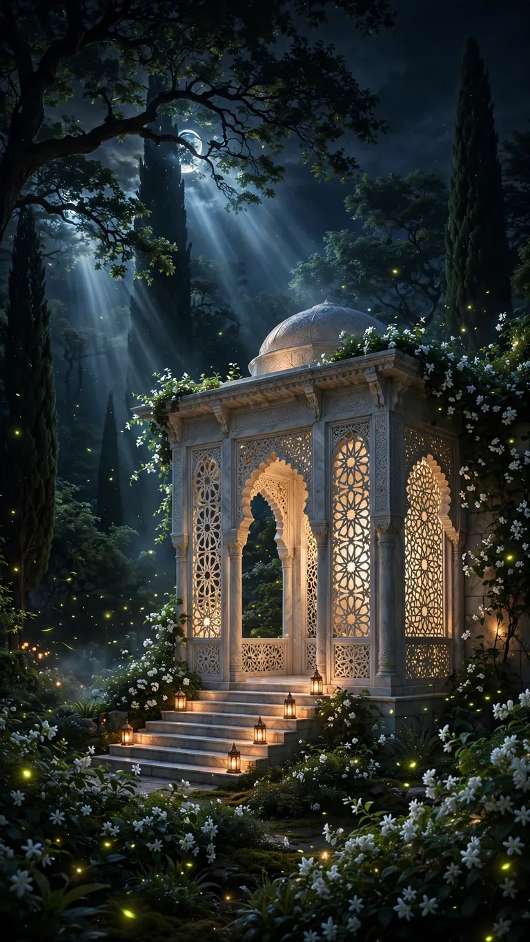 Firefly Garden Pavilion in Moonlight - free HD download