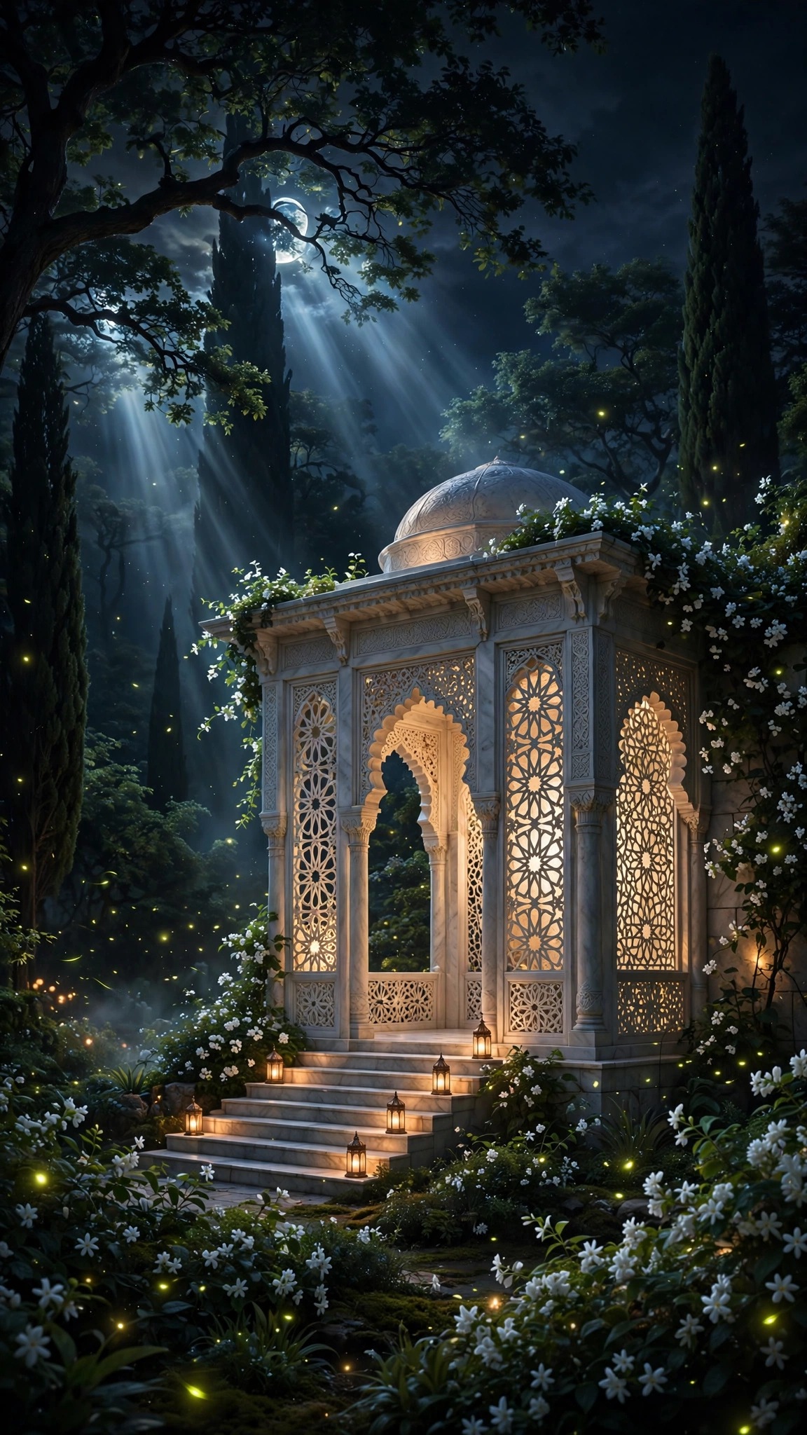Firefly Garden Pavilion in Moonlight - free HD download