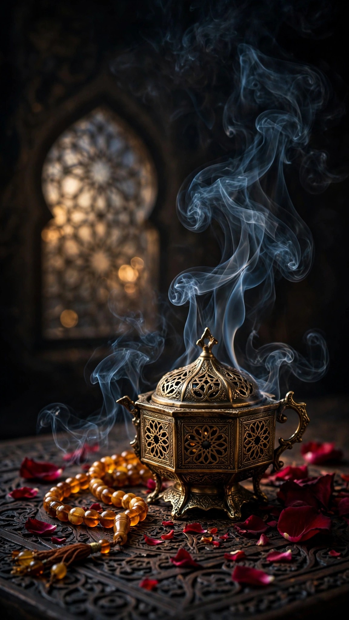 Incense Smoke Curling from Brass Mabkhara - free HD download
