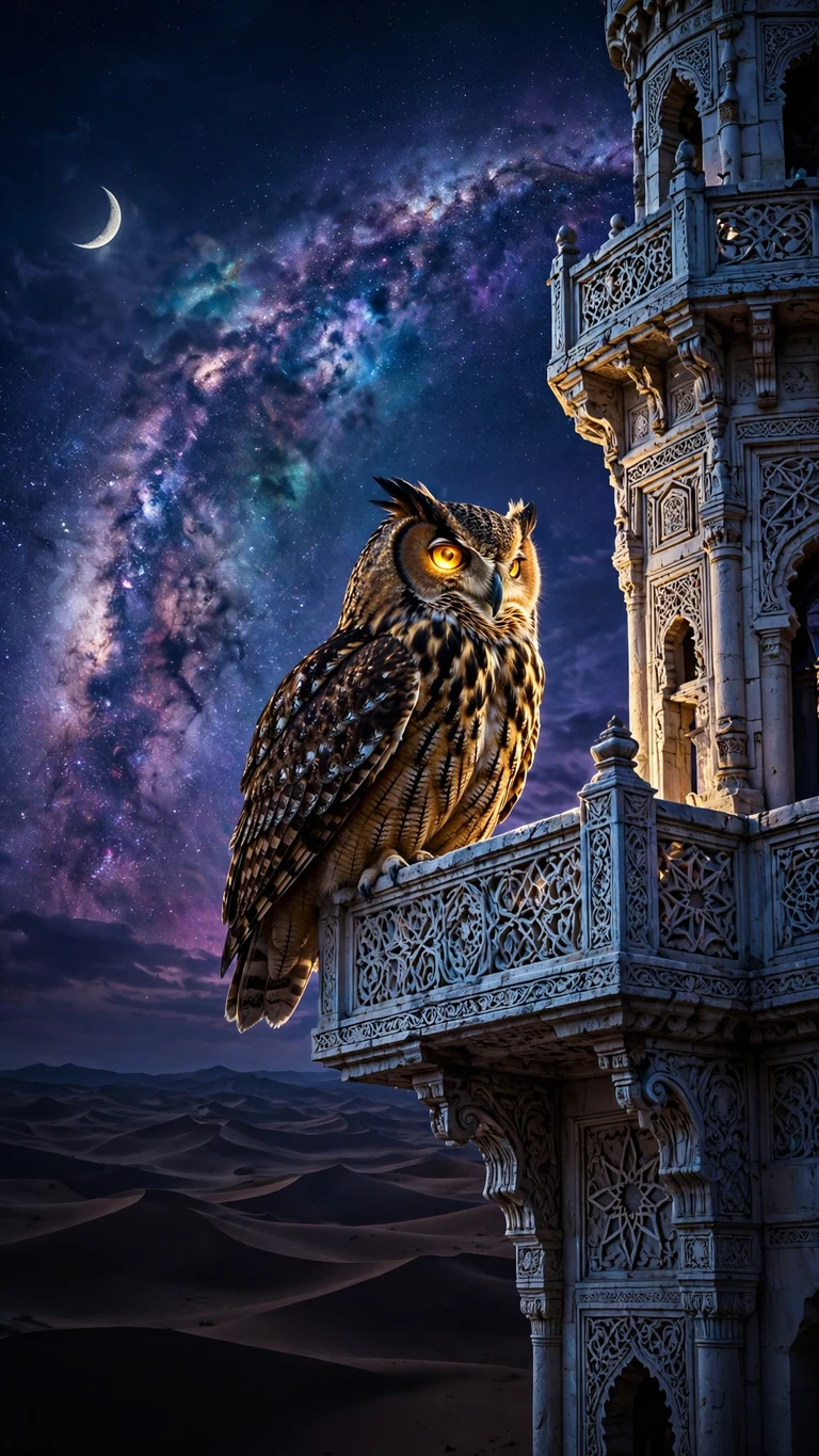 Owl Perched on a Minaret under the Milky Way - free HD phone wallpaper